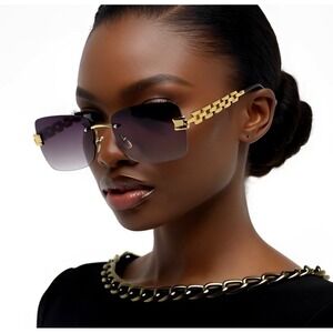 Frameless‎ Women Shades Gafas Sunglasses Aviator Rectangular Luxury Vintage Chic